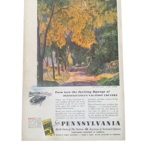 Vintage 1941 Pennsylvania Inviting Byways Ad Advertisement